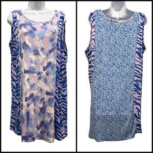 LOGO Layers Mixed Animal Print Tank Top Tunic Color Block Blue Pink Plus Size 1X
